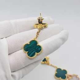 Серьги Van Cleef 2 мотива зеленые в желтом