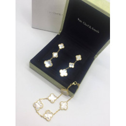 Серьги Van Cleef 3 мотива перламутр в желтом