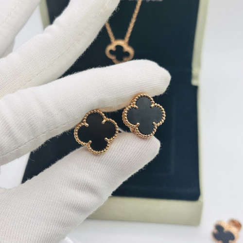Серьги гвоздики Alhambra агат в розовом золоте 1, 5 см