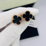 Серьги Van Cleef 1 мотив черные в розовом