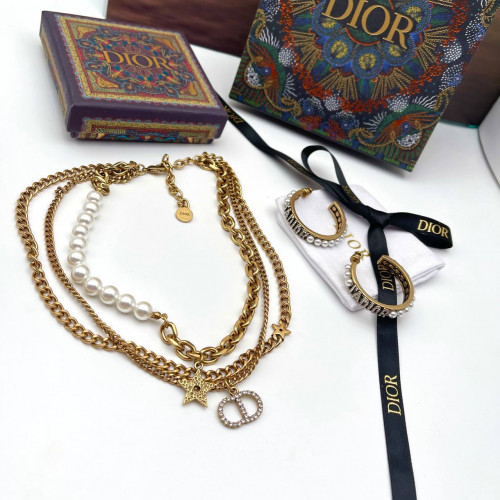 Комплект Dior серьги и цепь многослойная
