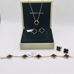 Комплект Van Cleef агат в розовом (серьги, кулон, браслет)