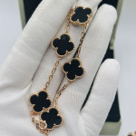 Комплект Van Cleef агат в розовом (серьги, кулон, браслет)