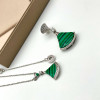 Комплект Bvlgari Малахит В Белом Металле (Серьги, Кулон, Кольцо)