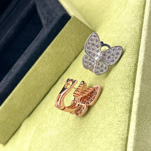 Комплект Van Cleef Two Butterfly розовый, прозрачный (Серьги, Кулон, Кольцо)