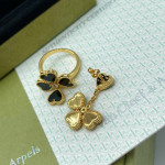 Комплект Van Cleef Alhambra Effeuillage Оникс (Серьги, Кольцо)