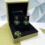 Комплект Van Cleef Alhambra Effeuillage Малахит (Серьги, Кольцо)