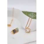Комплект Van Cleef Alhambra Mini темный перламутр, желтый металл (серьги, кулон)