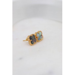 Комплект Van Cleef Alhambra Mini темный перламутр, желтый металл (серьги, кулон)