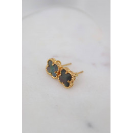 Комплект Van Cleef Alhambra Mini темный перламутр, желтый металл (серьги, кулон)