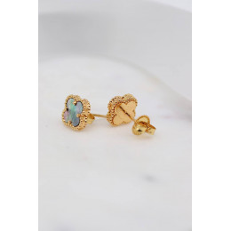 Комплект Van Cleef Alhambra Mini темный перламутр, желтый металл (серьги, кулон)