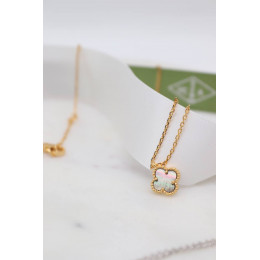 Комплект Van Cleef Alhambra Mini темный перламутр, желтый металл (серьги, кулон)