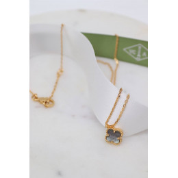 Комплект Van Cleef Alhambra Mini темный перламутр, желтый металл (серьги, кулон)