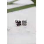Комплект Van Cleef Alhambra Mini темный перламутр, белый металл (серьги, кулон)