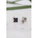 Комплект Van Cleef Alhambra Mini темный перламутр, белый металл (серьги, кулон)
