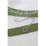 Комплект Van Cleef Alhambra Mini темный перламутр, белый металл (серьги, кулон)