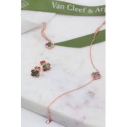 Комплект Van Cleef Alhambra Mini темный перламутр (серьги, браслет, кулон)
