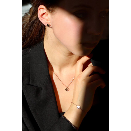 Комплект Van Cleef Alhambra Mini темный перламутр (серьги, браслет, кулон)