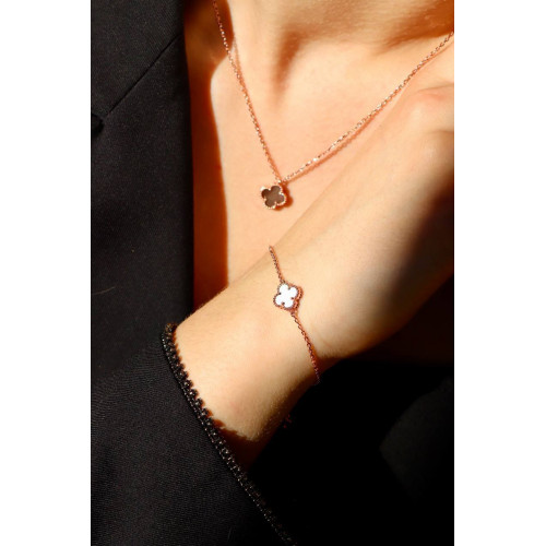 Комплект Van Cleef Alhambra Mini темный перламутр (серьги, браслет, кулон)