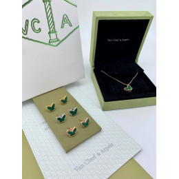 Комплект Van Cleef Alhambra Butterfly малахит (серьги, кулон)