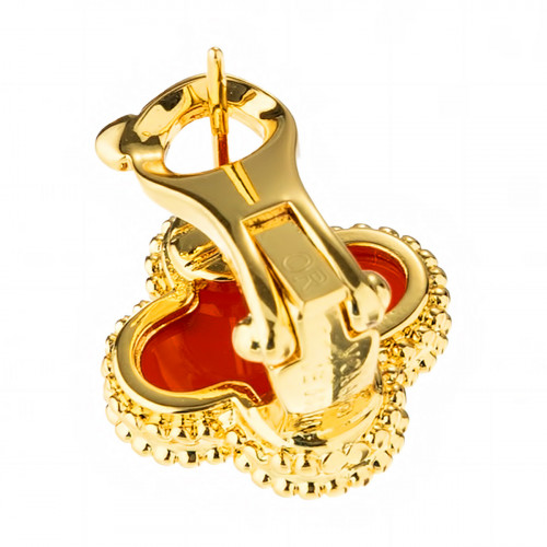 Серьги Van Cleef 1 мотив красные в желтом