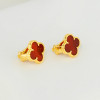 Серьги Van Cleef 1 мотив красные в желтом