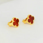 Серьги Van Cleef 1 мотив красные в желтом