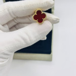 Серьги Van Cleef 1 мотив красные в желтом