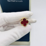 Серьги Van Cleef 1 мотив красные в желтом