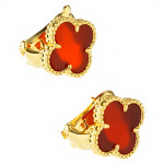 Серьги Van Cleef 1 мотив красные в желтом