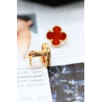 Серьги Van Cleef 1 мотив красные в желтом