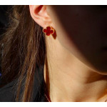 Серьги Van Cleef 1 мотив красные в желтом