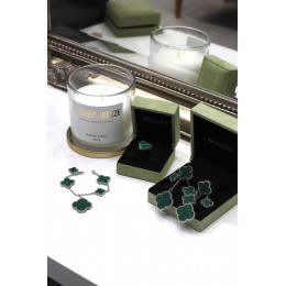 Комплект Van Cleef Alhambra, малахит (серьги, браслет, кольцо)