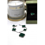 Комплект Van Cleef Alhambra, малахит (серьги, браслет, кольцо)