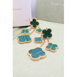 Серьги Van Cleef Alhambra, малахит 4 мотива