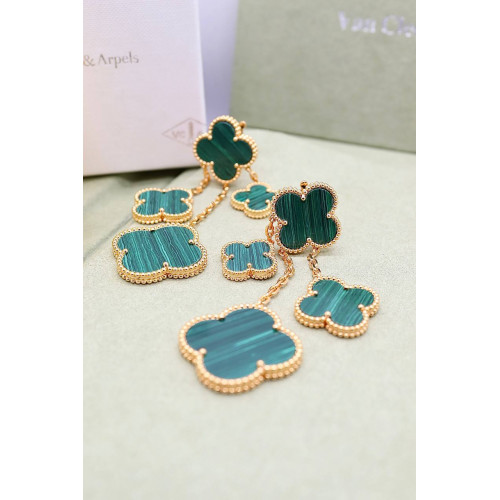 Серьги Van Cleef Alhambra, малахит 4 мотива