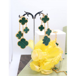 Серьги Van Cleef Alhambra, малахит 4 мотива