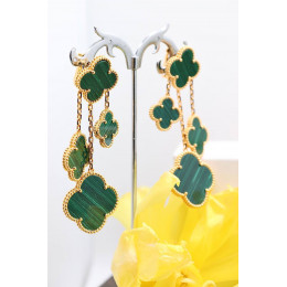 Серьги Van Cleef Alhambra, малахит 4 мотива