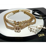 Комплект Dior с жемчугом (серьги, колье многослойное)
