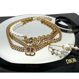 Комплект Dior с жемчугом (серьги, колье многослойное)