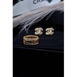 Комплект Chanel золотистый (серьги, кольцо)