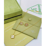 Комплект Van Cleef Alhambra перламутр с цирконом (серьги, кулон)