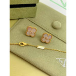 Комплект Van Cleef Alhambra перламутр с цирконом (серьги, кулон)