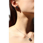 Комплект Van Cleef Alhambra серый перламутр с цирконом, белый металл (серьги, кулон)