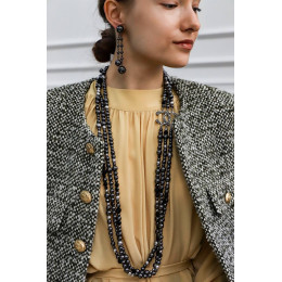 Комплект Chanel чёрный (длинные серьги, длинные бусы)