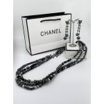 Комплект Chanel чёрный (длинные серьги, длинные бусы)