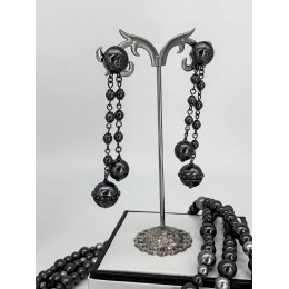 Комплект Chanel чёрный (длинные серьги, длинные бусы)