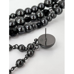 Комплект Chanel чёрный (длинные серьги, длинные бусы)
