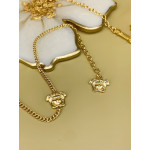 Комплект Versace, буква V с розовыми камнями (серьги, кулон, браслет)