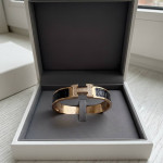 Браслет Hermes с черной кожей
